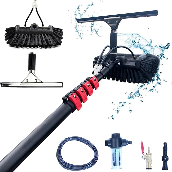 Glass Cleaning Brush Home Water Fed Telescopic Pole Kit Solar Panel Brush Rotating for Photovoltaic Panel3.6-10.8M Window Cleaning Telescopic PoleWater Fed Extendable BrushSuitable for Cl