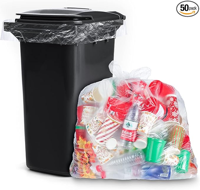 50 Pack 95-100 Gallon Trash Bags Clear Extra Large Plastic Recycling Heavy Duty Garbage Bags 59 x 71 1.2 Mil Trash Can Liners for Home Kitchen Office Garage Backyard Contractor Storage Outdoor