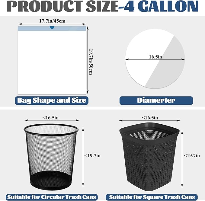 4 Gallon Trash Bags 360 Counts Extra Thick Small Trash Bags for Bathroom and Office Milky White Drawstring Trash Bag with Blue Handle Leak-Proof HDPE Waste Basket Liners 12 Rolls