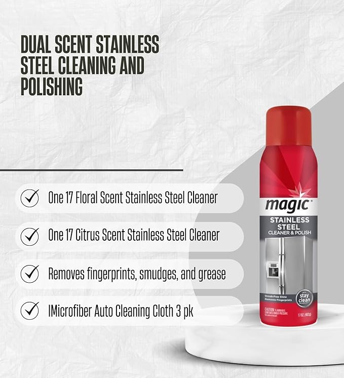 Stainless Steel Cleaner &amp Polish 17 oz Spray + Weiman Stainless Steel Cleaner and Polish Bundle with Microfiber Towel – Cleans Polishes and Protects Surfaces – Gift Set (3 Items)