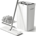 JOYMOOP Mop and Bucket with Wringer Set White Flat Squeeze Mop Bucket Set for Floor Cleaning Wet Dry Mops for Walls Wall Cleaner with Long Handle Hardwood Floor Mop-5 Microfiber Cloths