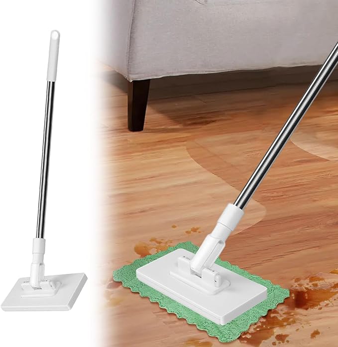 2025 Mop with Pressure Clamping System No Hand Washing One Button for Changing Automatic Clamping Cloth Floor Mop with Reusable Microfibre Cloths (White-8 Cloths)