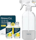 Grove Co. Tub and Tile Cleaner Refill Concentrate (2 x 1 Fl Oz) + 1 x Reusable Glass Spray Bottle (16 Oz) Plant-Based Cleaning Supplies Bundle No Plastic Waste Lemon &amp Eucalyptus Scent