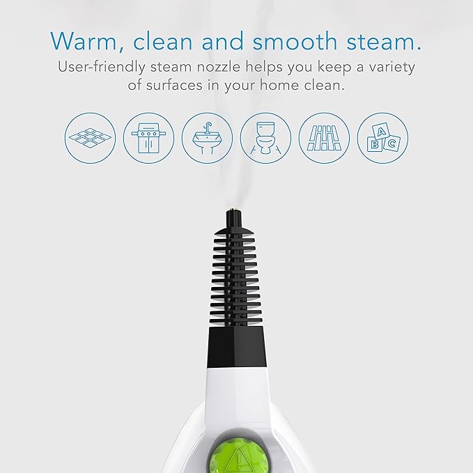 Steamfast SF-210 Handheld Steam Cleaner 6 Accessories Included 12-Foot Power Cord Chemical-Free Steam Heats Up in 3 Minutes 6-Ounce Water Tank Powerful Steam Removes Dirt Grime Grease and More