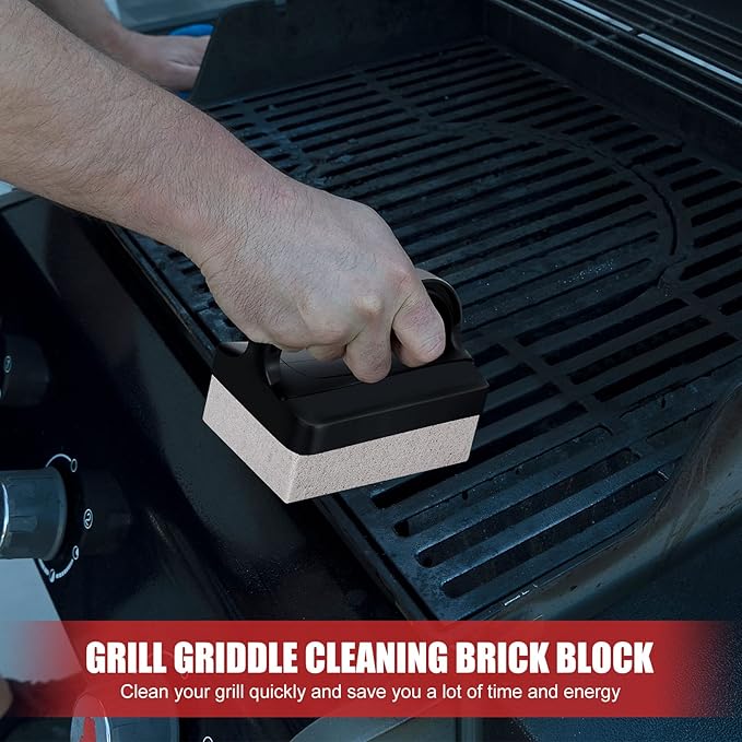 Dunzy 9 Pack Grill Griddle Cleaning Brick Block Pumice Stones Scrubbing Grill Cleaning Stone Griddle Scrubber Cleaner with Handle for Outdoor BBQ Flat Top Cookers Removing Greases Stains