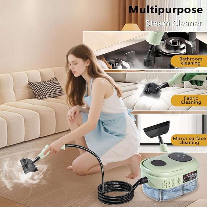 Steam Cleaner 15s Heat-Up 6-Level Adjustable Handle High Pressure Steamer for Cleaning with 11 pcs Accessories Handheld Cleaning Steamer for Home Floors Car Upholstery Grout Bathroom Kitchen
