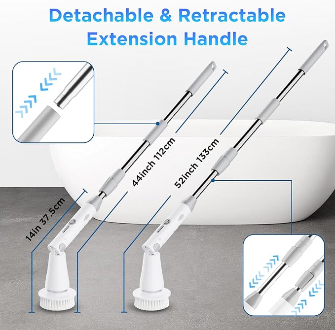 Electric Spin Scrubber Bathroom Cleaner Power Shower Cleaning Brush with Extendable Handle &amp 4 Brush Heads Shower Scrubber for Bathtub Tile Grout Kitchen Window and Floor