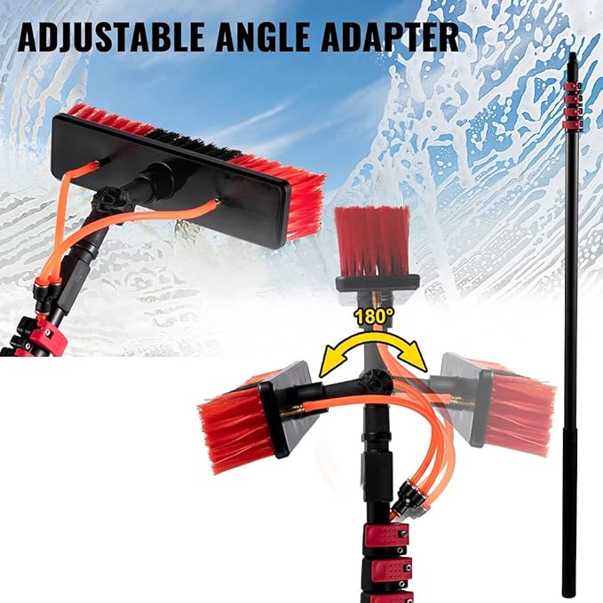 Retractable Brush Cleaning Portable Water Fed Pole Kit Outdoor Window Cleaner Window Glass Solar Panel Cleaning System - Angle Adjustable6m/20ft