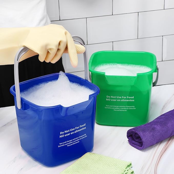 Roshtia 6 Pcs 3 Quart Cleaning Bucket Small Sanitizing Square Bucket Detergent Pail for Home Commercial Restaurant Kitchen Office School(Red Blue Green)