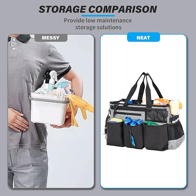 Wearable Cleaning Caddy Bag for Cleaning SuppliesLarge Capacity Cleaning Organizer Grey