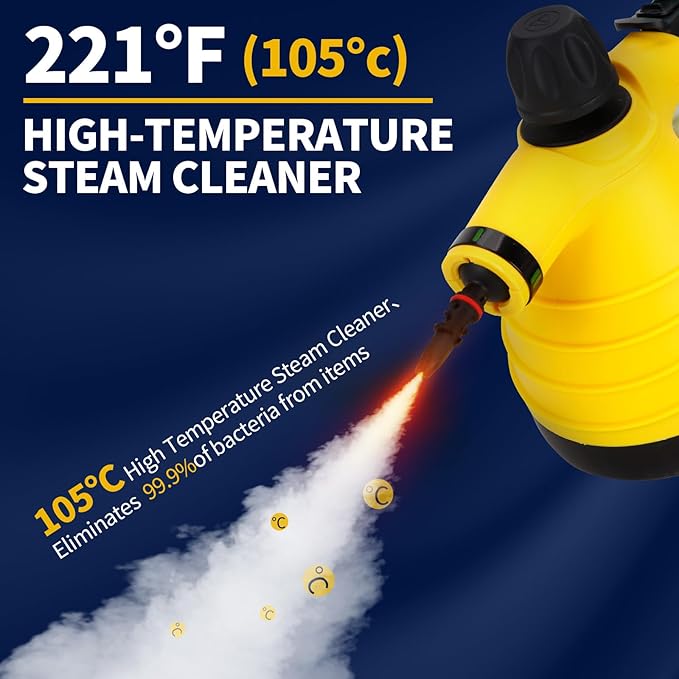 Handheld Steam Cleaner with 12pcs Accessories &amp Safety LockMulti-Purpose &amp Powerful Home Use Pressurized Steamer for CleaningCar Bathroom Shower Upholstery Grout Window Grime Grease