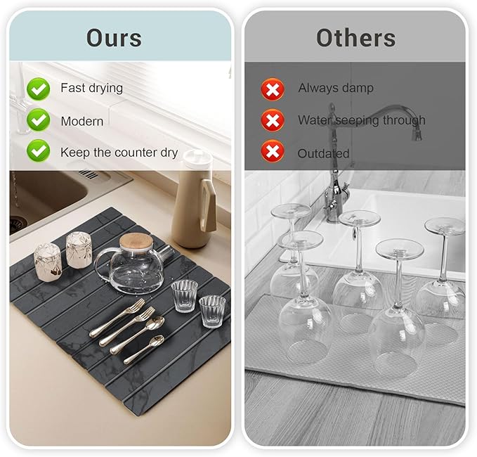 23*16'' Large Diatomaceous Earth Stone Quick Drying Mat For Kitchen Counter Bathroom Foldable and Absorbent Drying Stone Mat Home Pad Fast-Drying Floor Mat Dark Gray