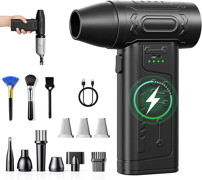 fourq Compressed Air DusterMini Vacuum Cleaner 2-in-14000 mAh130000 RPM Brushless Motor8000Pa120MPH/1.1LB Thrust Car Dryer Air Blower for Car CleaningComputer Cleaning