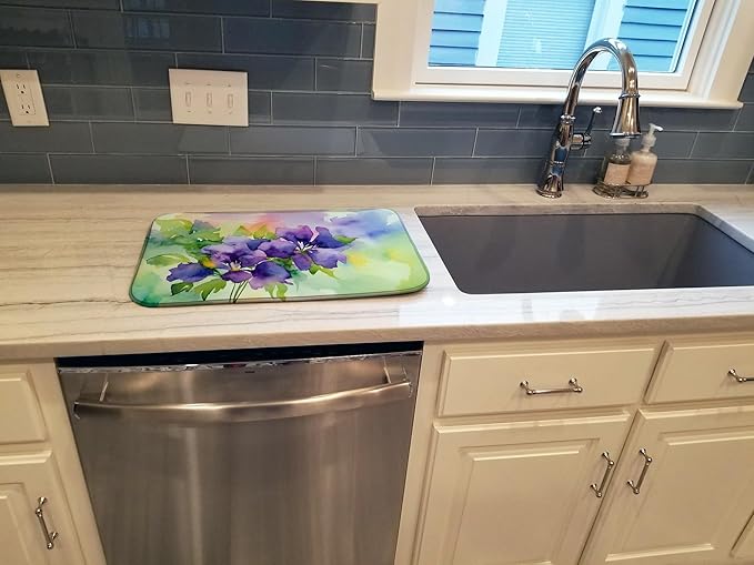 Caroline's Treasures DAC1687DDM New Jersey Violet in Watercolor Dish Drying Mat Absorbent Dish Drying Mat Pad for Kitchen Counter Dish Drainer Mat for Countertop 14 x 21 Multicolor