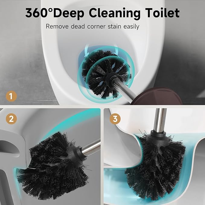 Bronze Toilet Brush and HolderExtra Long Handled Toilet Brush for BathroomStainless Steel Heavy Duty Toilet Bowl BrushDeep Cleaning Modern Toilet Cleaner Brush -Space Saving Covered Brush Durable