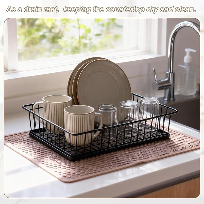 PATIKIL 2 Pcs Dish Drying Mat 16 x 12 Inch Silicone Heat Resistant Drying Pad Stove Top Cover for Kitchen Counter Sink Stove Refrigerator Drawer Liner Reddish Brown
