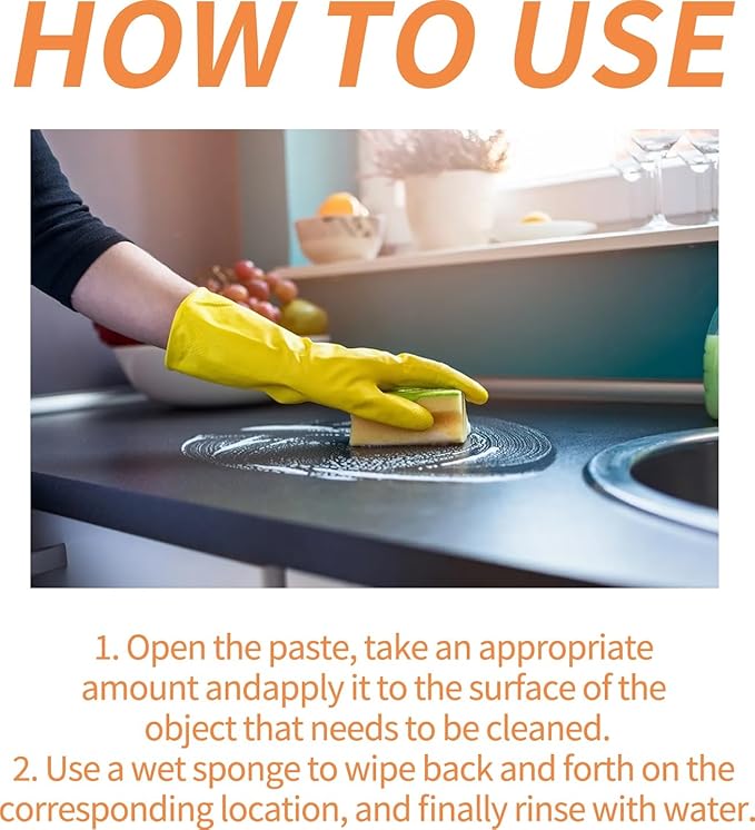 Multi-Purpose Cleaning Paste For Kitchen &amp Bathroom - Removes Stains Grease - Safe For Stoves Range Hoods - Shines Metal Prevents Rust(3PCS)