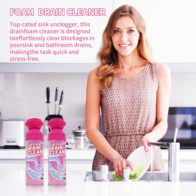 Foam Drain Cleaner Drain Sink Cleaner and Deodorizer Clog Remover for Kitchen Sinks Tubs (2 Pcs)