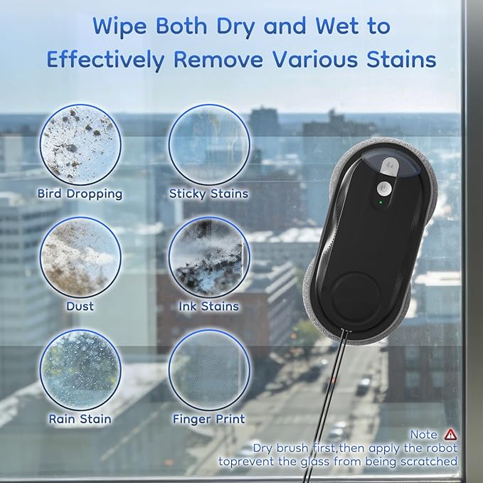 Obito X3 Window Cleaning Robot Dual Nozzles with Ultrasonic Spray 5.0 AI Path Planning Max 3200Pa &amp Steady-Climbing System Automatic Edge Detection Robot Window Cleaner Inside/Outside Black