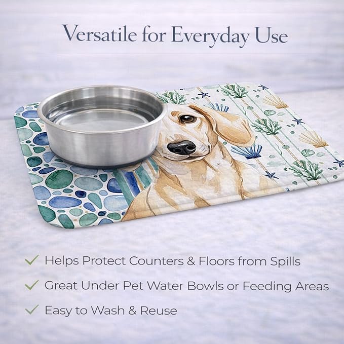 Caroline's Treasures Cream Dachshund Coastal Sea Glass Dish Drying Mat Absorbent Dish Drying Mat Pad for Kitchen Counter Dish Drainer Mat for Countertop 14 x 21 Multicolor