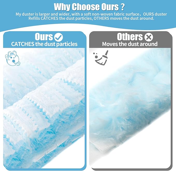 40 Count 360° Heavy Duty Duster Refills Compatible with Swiffer Large Size-Extra Thick Disposable Electrostatic Duster Refill with 1 Short Handle for Furniture Blinds Ceiling Fans