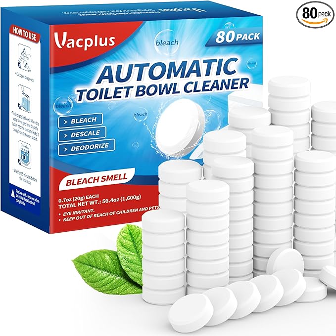 Vacplus Toilet Bowl Cleaner Tablets 80 PACK Automatic Cleaners with Bleach Slow-Releasing Toilet Tank Cleaners for Deodorizing &amp Descaling Household Toilet Cleaners against Tough Stains