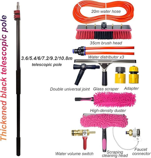 18FT Water Fed Pole Kit - Extendable Window Cleaning Brush &amp Squeegee for Outdoor Glass &amp Solar Panel Cleaning Telescopic Design for Easy Reach