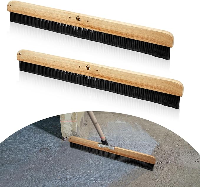 2 Pack 24 Inch Concrete Broom Finishing Tools Wood Backed Polypropylene Bristles Brush Push Brooms Without Handle for Concrete Finishes Hard Floors