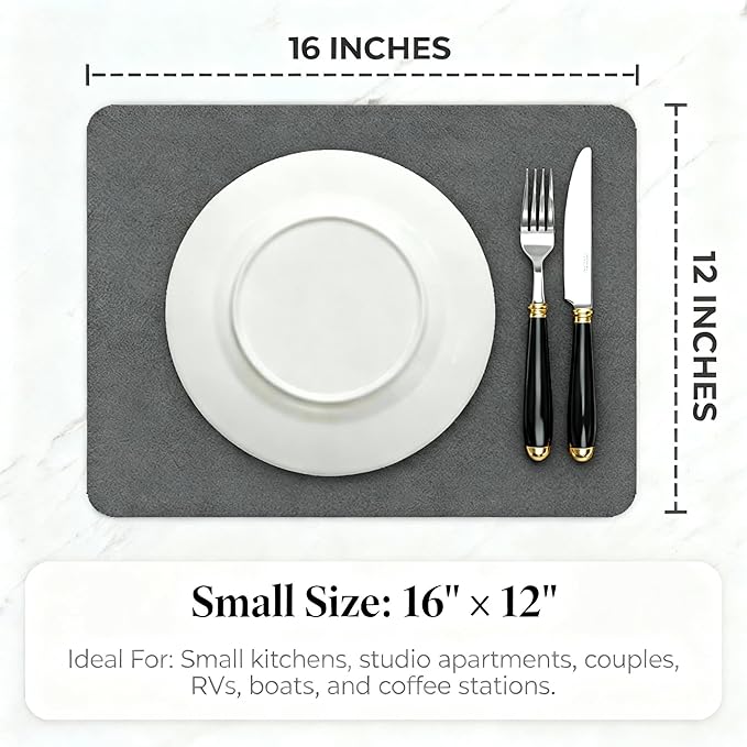 Dish Drying Mat Super Absorbent – 16 x 12 Coffee Mat for Countertops – Non-Slip Drying Mat for Kitchen Counter – Easy to Clean Water Absorbent Mat – Quick Dry Dish Drying Mats (Dark Gray)
