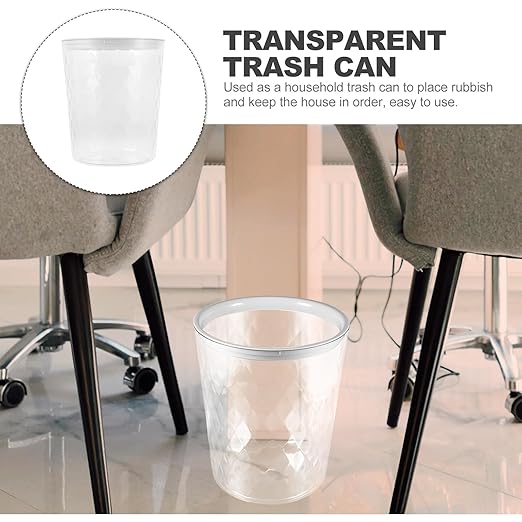 Sosoport Transparent Round Trash Container Polymer Material Large Capacity Garbage Bin for Bathroom Kitchen Lightweight Multi-Function Wastebasket