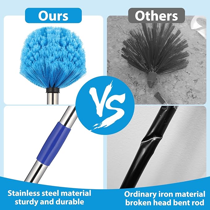 Cobweb Duster with Extension Pole4-10FT Stainless Steel Spider Web Brush with PoleCobweb Duster Outdoor for High Ceilings and SurfacesSteel Long Handle Lightweight Cleaner