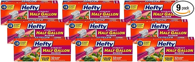Hefty Slider Bags Half Gallon 32 Count (Pack of 9)