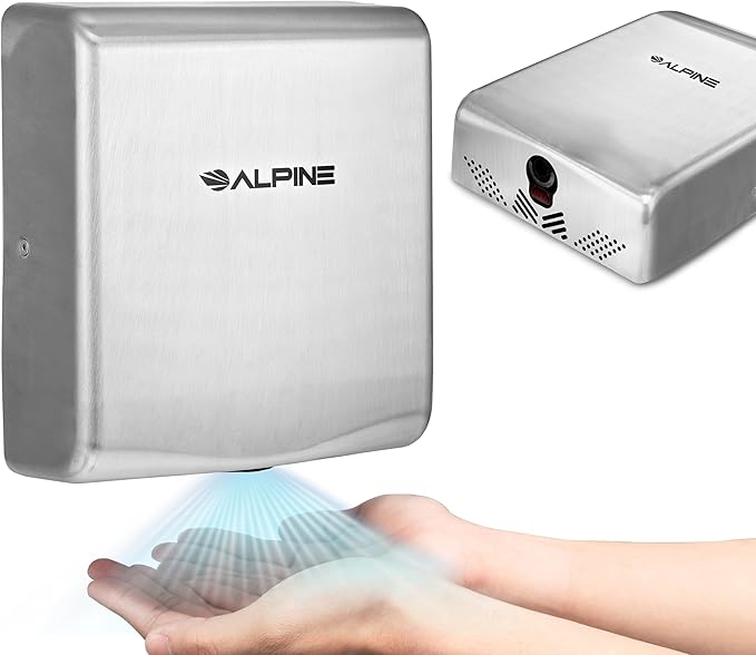 Alpine Commercial Hand Dryer with HEPA Filter 8 Seconds Extreme Speed Electric Hand Dryer for Home Bathroom/Restaurant with Heat &amp Speed Control - ADA Compliant (120V Stainless Steel)