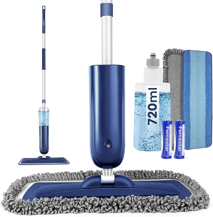 Power Mop for Floor Cleaning with 2 Washable Pads - Wet Dry Microfiber Mop with 720 ml Refillable Bottle for Kitchen Wood Floor Hardwood Laminate Ceramic Tiles Floors Dust Cleaning