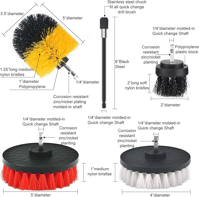 Shieldpro 45 Piece Drill Brush Attachment Set All Purpose Power Clean Scrubber Brush Scrub Pads &amp Sponge with Extend Long Attachment for Bathroom KitchenGroutTubTileCorners Auto