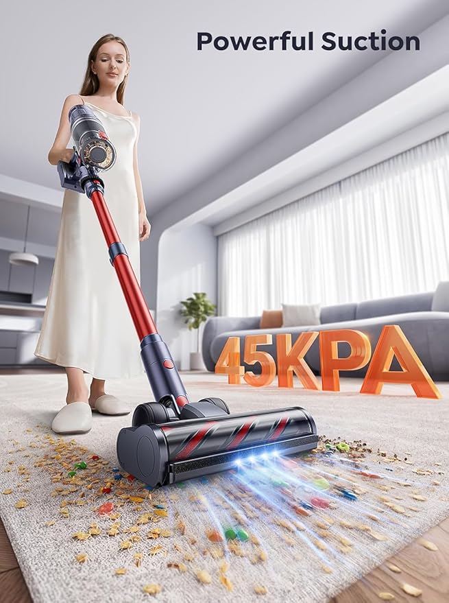 NYLA Cordless Vacuum Cleaner 550W 45Kpa Stick Vacuum for Home Self-Standing Touch Screen 60 Mins Runtime Charging Station Vacuum Cleaner for Carpet Hard Floor Car Pet