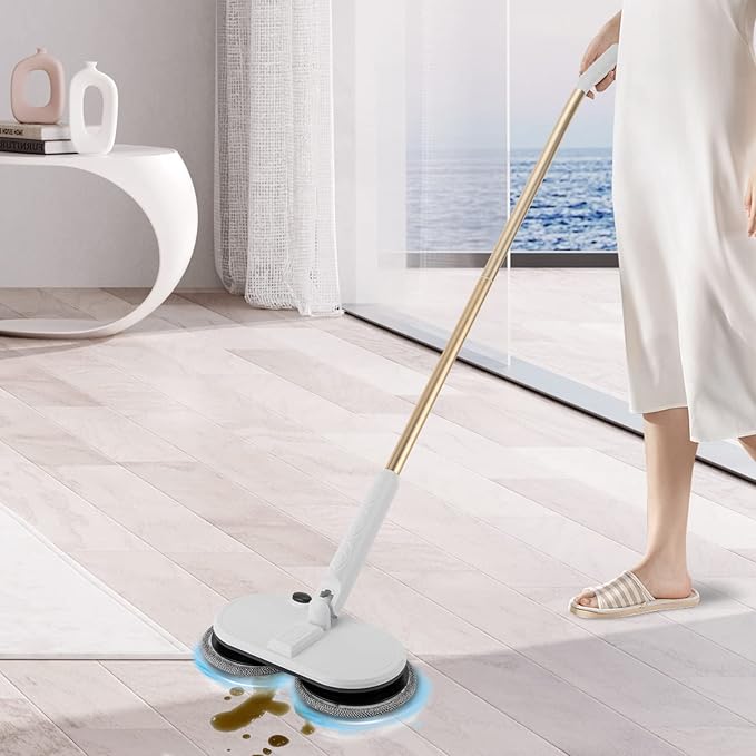 Electric Mop Cordless Electric Spin Mop with LED Headlight ＆4 Pads 60 Mins Spin Power Scrubber Mops for Hardwood and Tile Floors Super Quiet Cleaning and Waxing