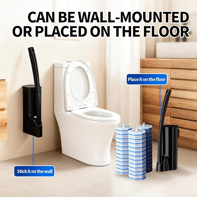 Disposable Toilet Bowl Brush with 36 Toilet Wand Refills Pads Replacement Heads Toilet Cleaning StickToilet Bowl Cleaner Wands Holder and Set Toilet Cleaning System Starter Kit