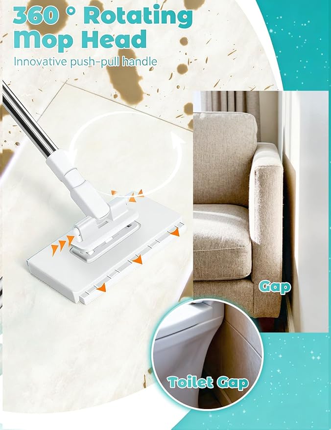 Mini Mop Cloth Changing Mini Mop with 180° Rotating Head Lazy Mops Automatic Gripping Portable Self-Squeeze Small Mops Wet &amp Dry Cleaning for Floors Tile Ceiling (with 10 Cloths)