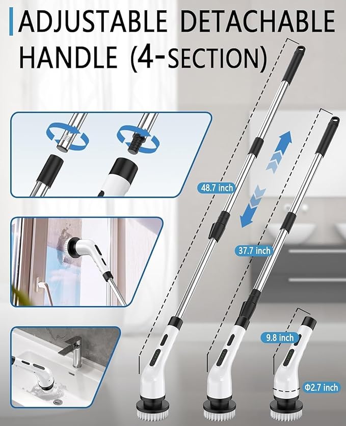 Electric Spin Scrubber for Cleaning Bathroom Shower Scrubber Cordless Cleaning Brush with IPX7 Waterproof &amp 3 Speed 9 Brush Heads Bathroom Cleaning Supplies for Shower Tub Kitchen Tile Toilet F