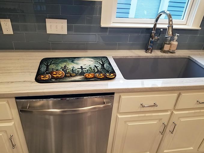 Caroline's Treasures DAC2217DDM Graveyard Spooky Halloween Dish Drying Mat Absorbent Dish Drying Mat Pad for Kitchen Counter Dish Drainer Mat for Countertop 14 x 21 Multicolor
