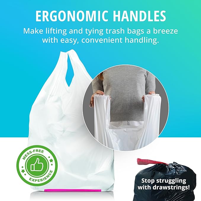 Hippo Sak - Tall Kitchen Garbage Bags with Ergonomic Handles - 13 Gallon Trash Bags - Super Strong Patented Reinforced Bottom and Leak Proof Tall Kitchen Trash Bags - Heavy Duty Trash Bags (90 Count)