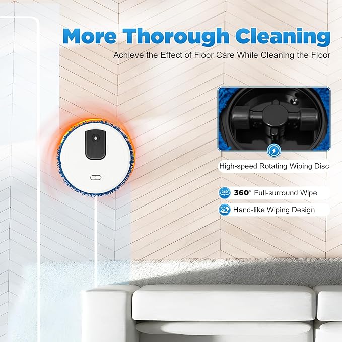 Automatic Mopping Machine Wet &amp Dry Dual-Purpose Floor Cleaner with 360° Spinning Pads &amp Spray Function 60 Min Runtime 645 Sq Ft Coverage for Pet Hair Stains - USB Rechargeable