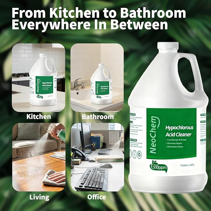 Hypochlorous Acid Spray For Cleaning 500ppm Hypochlorous AcidCuts Grease Removes Stains Eliminates Odors - No Rinse No Harsh Fumes Biodegradable (1Gallon*2)