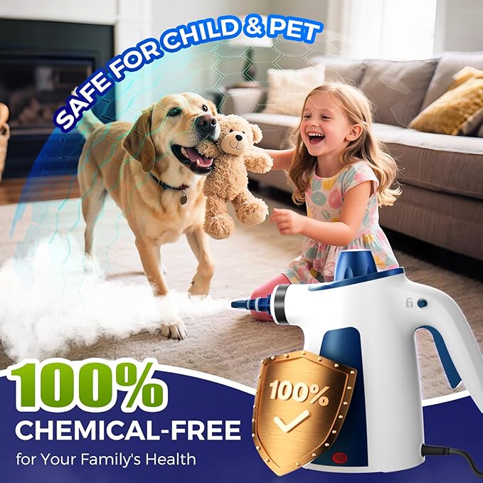Steam Cleaner Pressurized Handheld Multi-Surface Natural Steam Cleaner with 12 PCS Accessories &amp Safety Lock 350ML Large Capacity Steamer for Car Home Upholstery Kitchen Window Grime Grea
