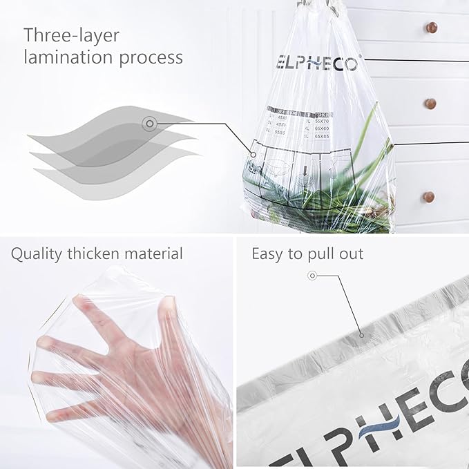 ELPHECO 2.5 Gallon Trash Bags │ 15 Liters Drawstring Garbage Bags │ Small Trash Bags For Bathroom Office Living Room Use │ Suitable For 1.5-4 Gallon Trash Can │ 18×20 │ 180 Count / 18 Rolls │ A