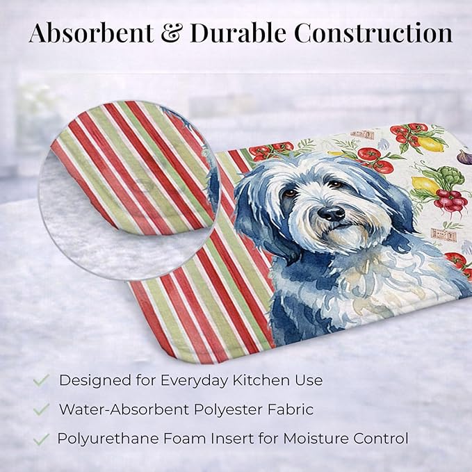 Caroline's Treasures Blue and White Old English Sheepdog Vegetables Dish Drying Mat Absorbent Dish Drying Mat Pad for Kitchen Counter Dish Drainer Mat for Countertop 14 x 21 Multicolor