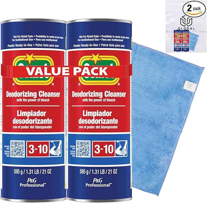 Comet Deodorizing Cleanser Bleach Powder Removes Tough Stains 21 Oz Canisters (Pack of 2) bundled with Microfiber Cloth