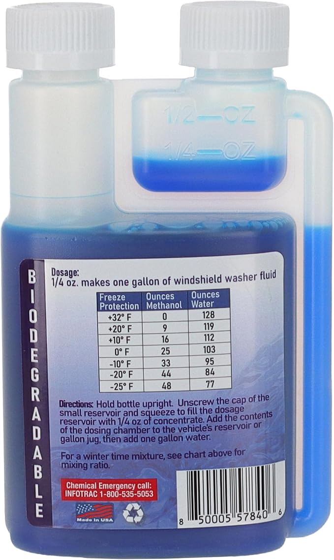 Windshield Washer Fluid Concentrate 1 Bottle Makes 32 Gallons 1/4 oz. Makes 1 Gallon 100% Biodegradable