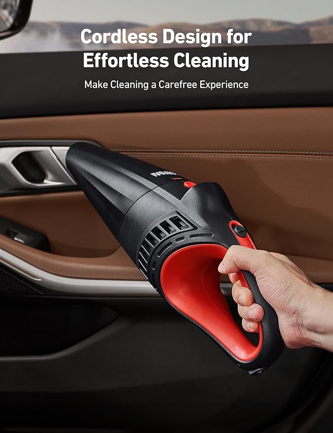 AstroAI Handheld Car Vacuum Cordless with Accessories Portable Vacuum Cleaner with 12V DC Power LED Light Brush Extended Suction Pipe Hose Mini Handheld for Car Home Office and Pet Hair Red